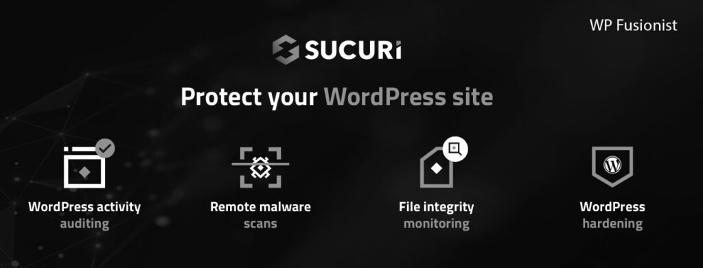 sucuri wordpress plugin logo with features listed